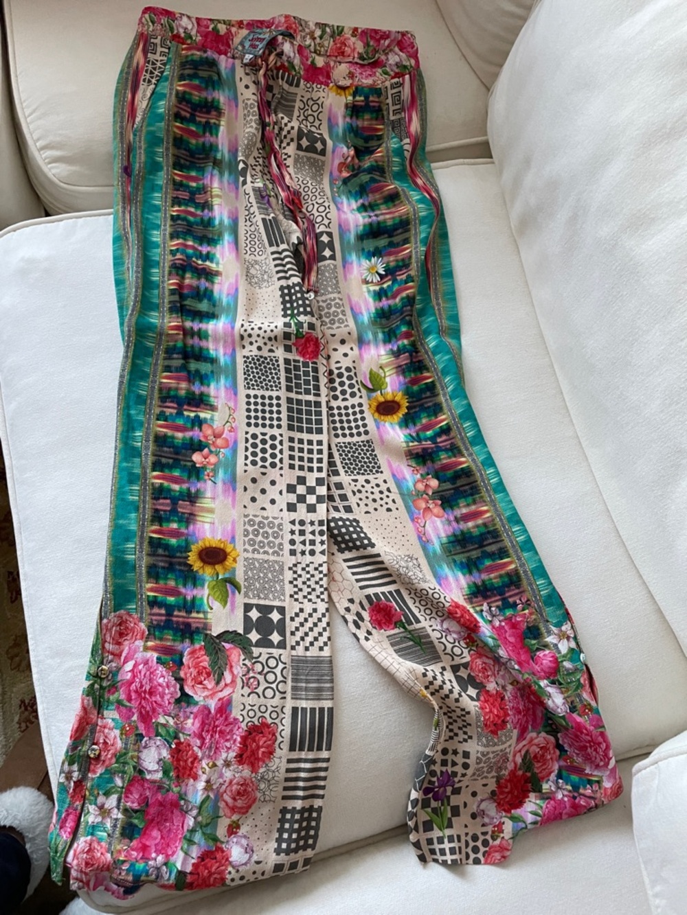 Johnny Was Embroidered Blue Label on Multicolor Floral Fabric